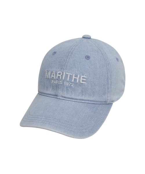 MARITHE DENIM WASHING LOGO BALL CAP LIGHT BLUE