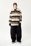 EASY STRAY STRIPED ZIP POLO BLEACHED SAND/ DARK GRAY