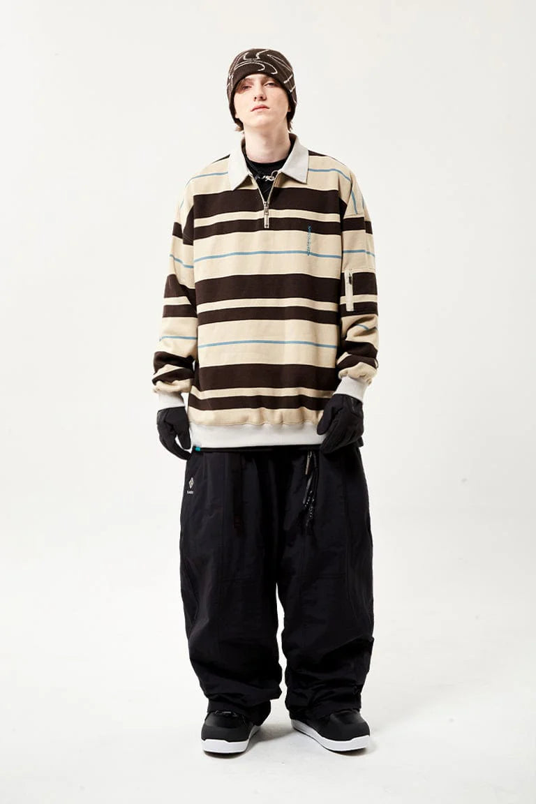 EASY STRAY STRIPED ZIP POLO BLEACHED SAND/ DARK GRAY