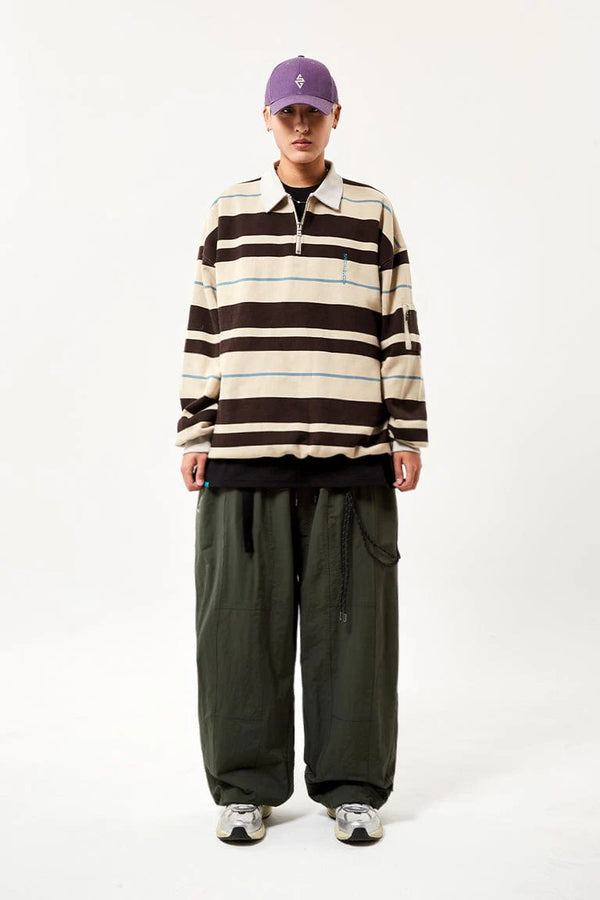 EASY STRAY STRIPED ZIP POLO BLEACHED SAND/ DARK GRAY