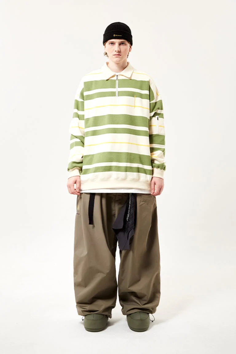 EASY STRAY STRIPED ZIP POLO WINTER WHITE/ MATCHA