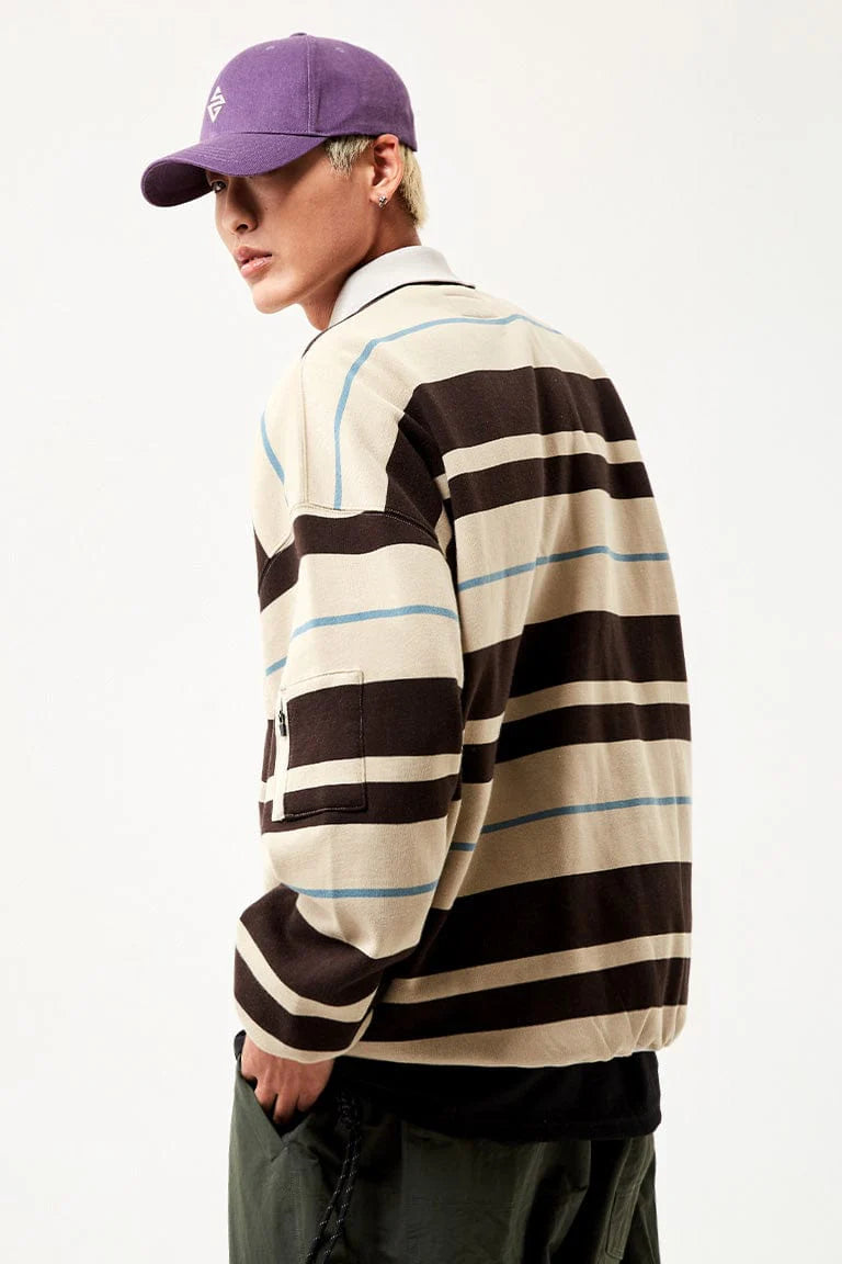 EASY STRAY STRIPED ZIP POLO BLEACHED SAND/ DARK GRAY