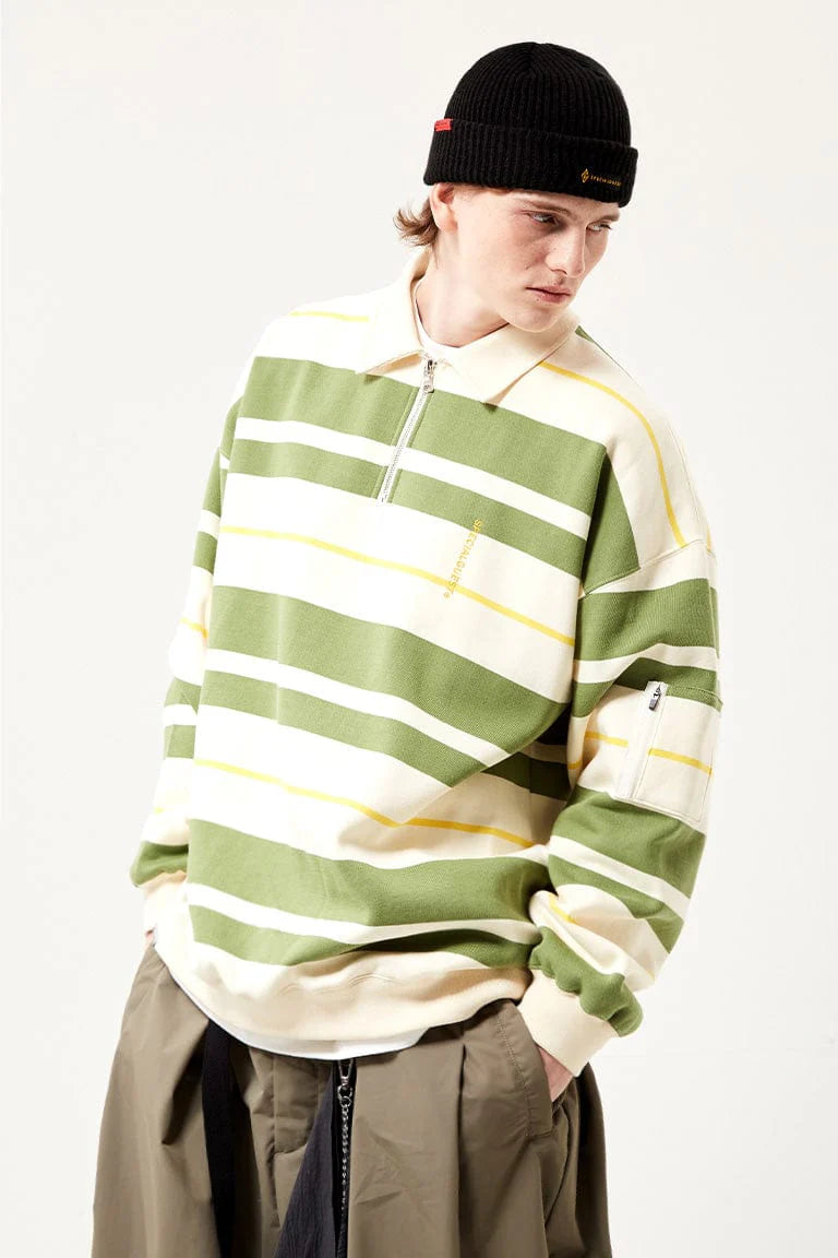 EASY STRAY STRIPED ZIP POLO WINTER WHITE/ MATCHA