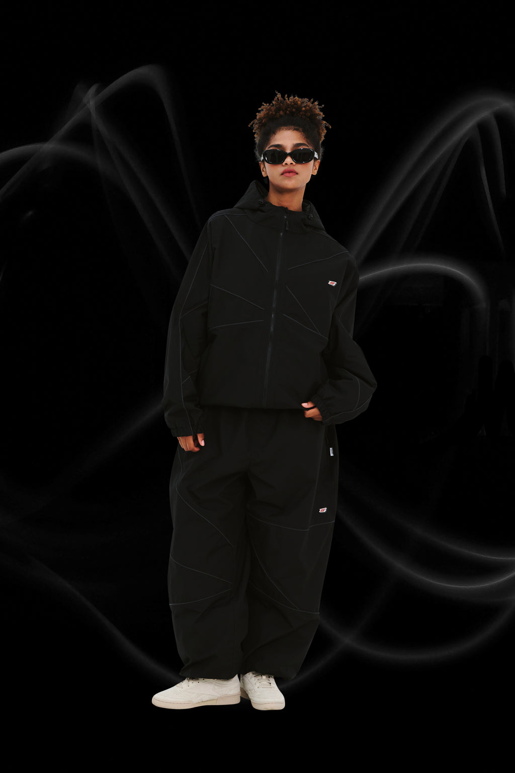 BSRABBIT SPIDERWEB SUPER WIDE JOGGER PANTS BLACK