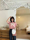 KNIT TOP WHITE/BLACK/PINK 1109