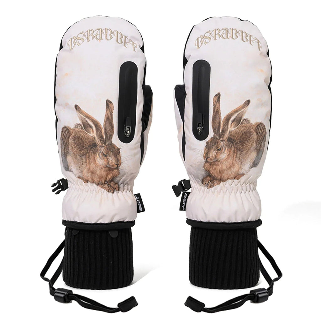 Earth Tone Art Print Zip Pocket Mittens Hare