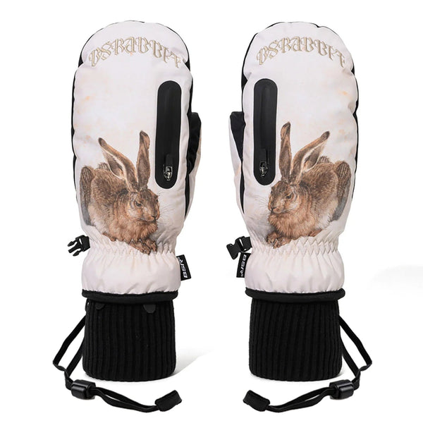 Earth Tone Art Print Zip Pocket Mittens Hare