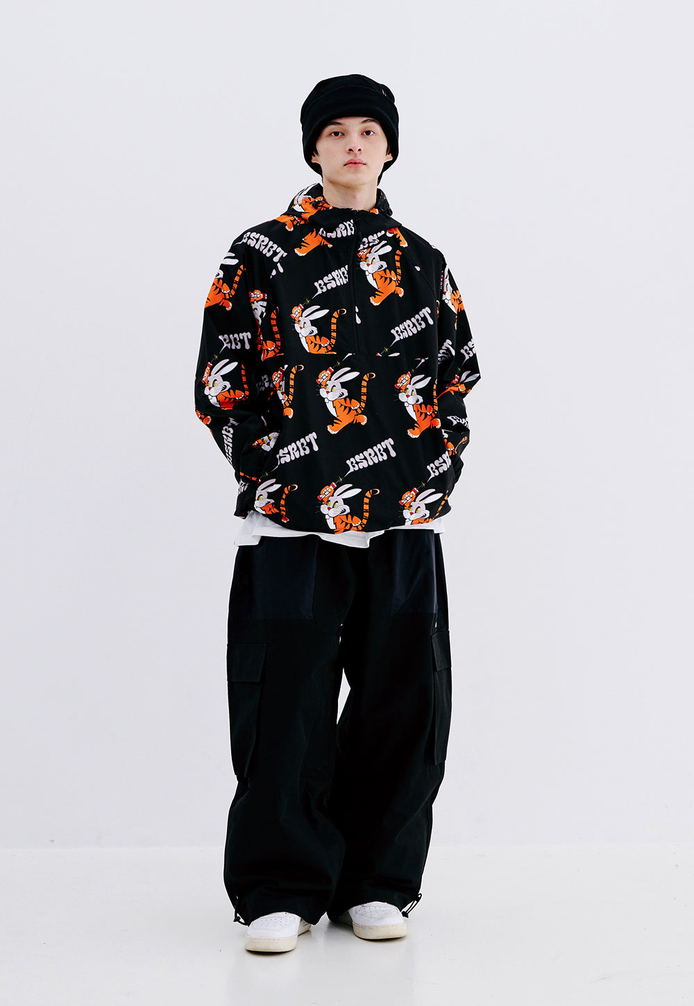 BSRABBIT TIGER RABBIT HOODED ANORAK JACKET BLACK