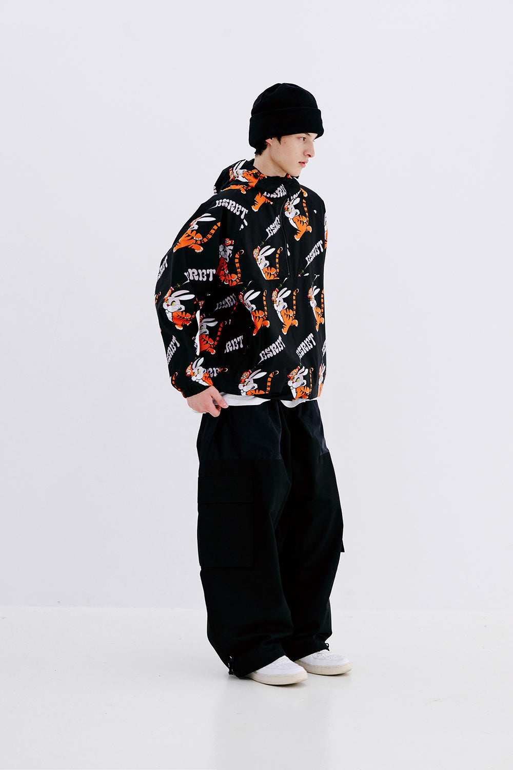 BSRABBIT TIGER RABBIT HOODED ANORAK JACKET BLACK