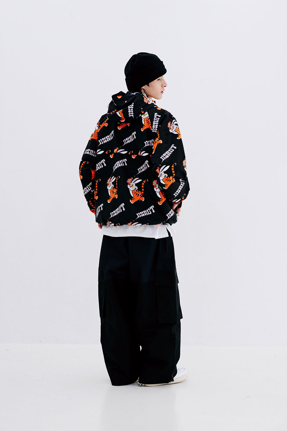 BSRABBIT TIGER RABBIT HOODED ANORAK JACKET BLACK