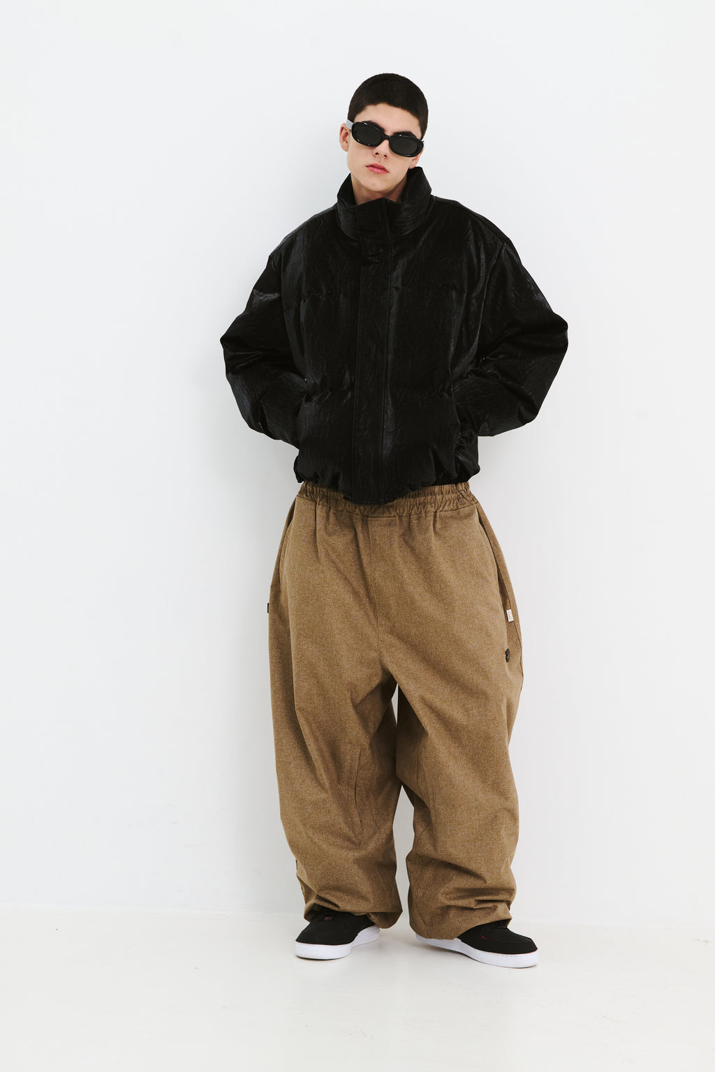 BSRABBIT LOGO HERRINGBONE SUPER WIDE VENTILATION PANTS BROWN