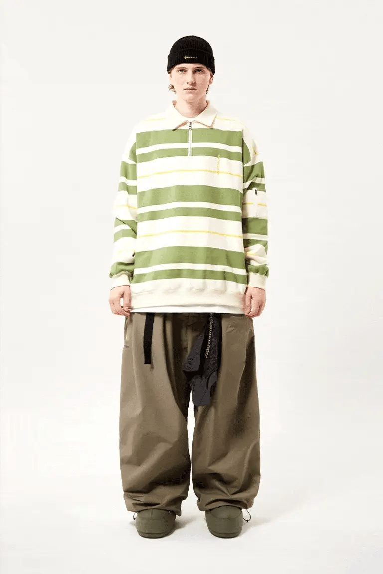 EASY STRAY STRIPED ZIP POLO WINTER WHITE/ MATCHA