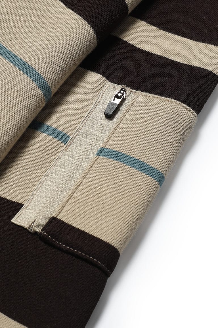 EASY STRAY STRIPED ZIP POLO BLEACHED SAND/ DARK GRAY