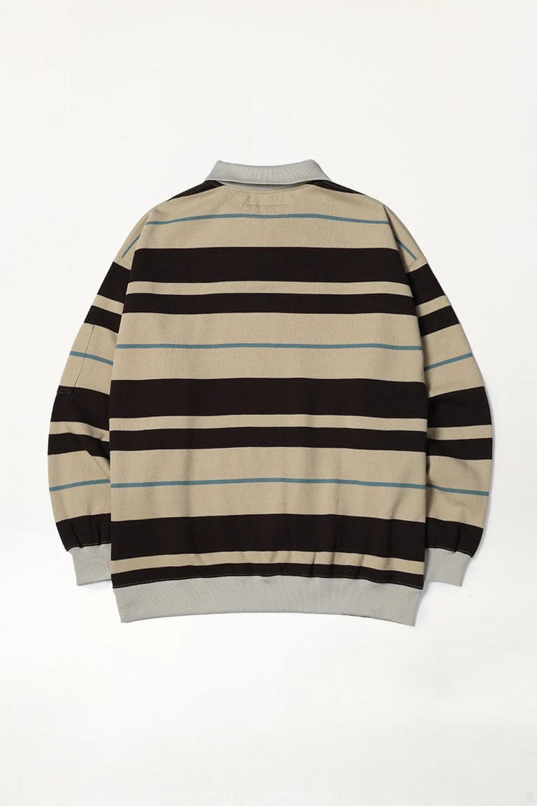 EASY STRAY STRIPED ZIP POLO BLEACHED SAND/ DARK GRAY