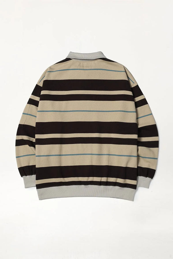 EASY STRAY STRIPED ZIP POLO BLEACHED SAND/ DARK GRAY