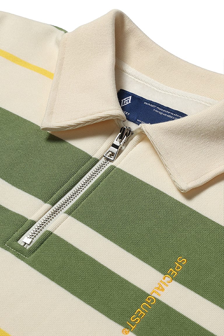 EASY STRAY STRIPED ZIP POLO WINTER WHITE/ MATCHA