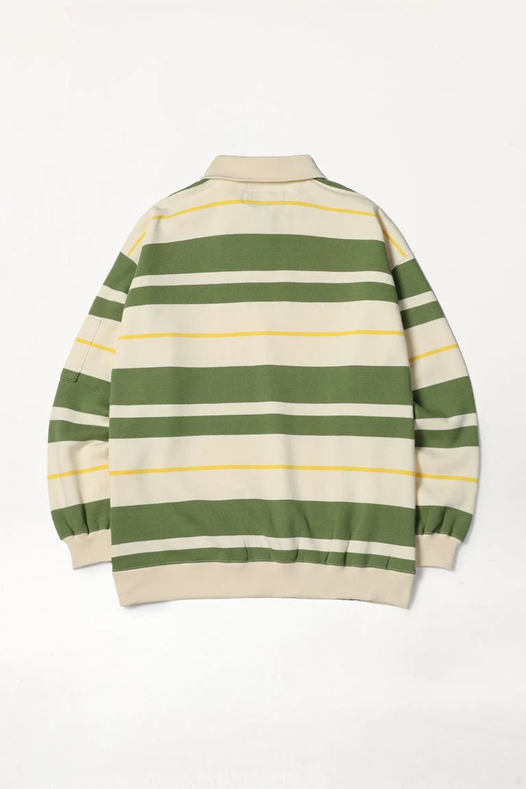 EASY STRAY STRIPED ZIP POLO WINTER WHITE⁄ MATCHA | TOGETH1R SNOWBOARD