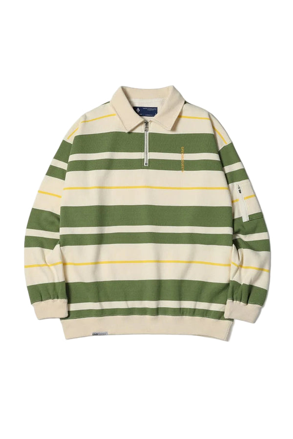 EASY STRAY STRIPED ZIP POLO WINTER WHITE/ MATCHA