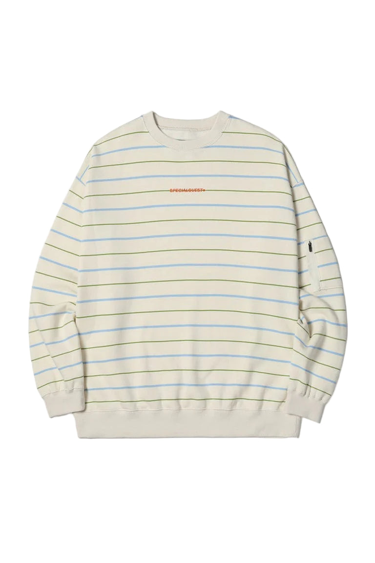 V2 PINSTRIPE CREWNECK IVORY