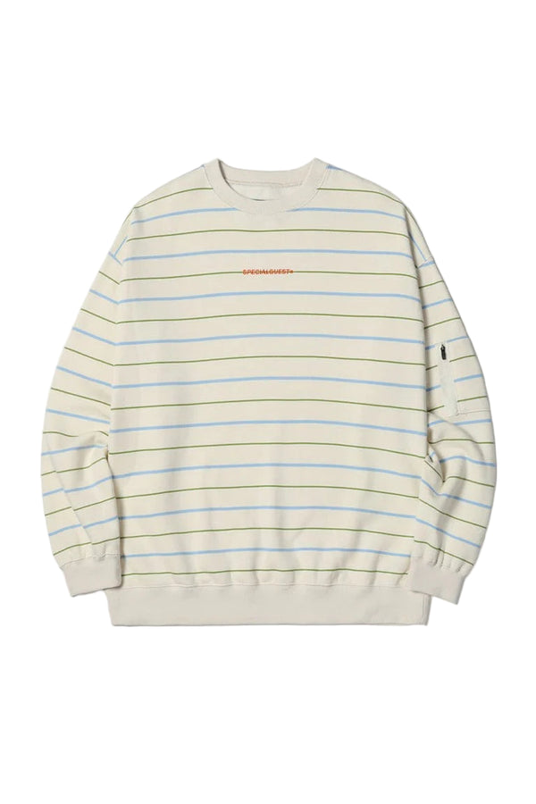 V2 PINSTRIPE CREWNECK IVORY